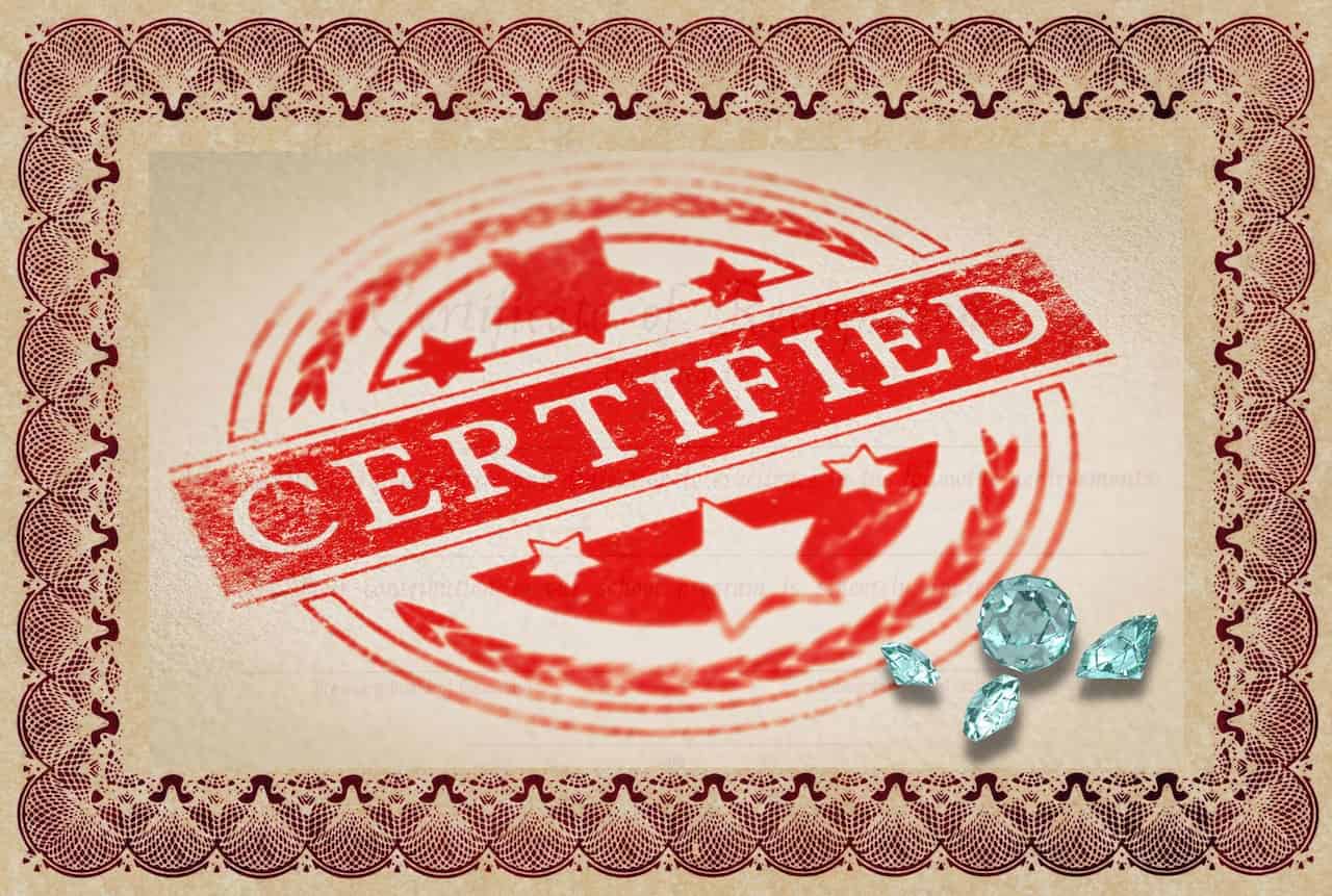 The diamonds on the certificate with a stamp